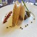 Mille feuille de lentilles au lard croustillant, &eacute;cume de verveine